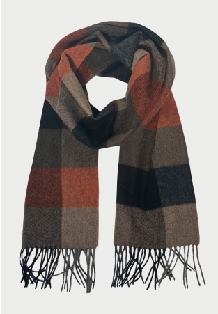 Rust and Taupe Check Lambswool Scarf