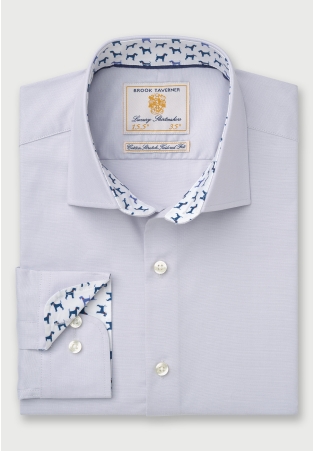 Tailored Fit Silver Grey Herringbone Stretch Cotton Shirt