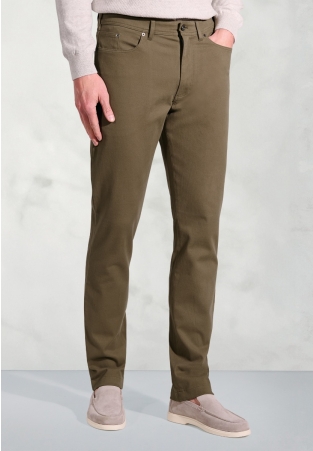 Tailored Fit Fredericks Sand 5 Pocket Italian Twill Stretch Cotton Trousers