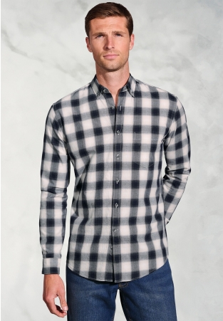 Regular Fit Navy and Blue Check Cotton Shirt