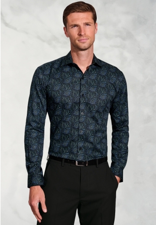 Tailored Fit Teal Paisley Print Cotton Shirt
