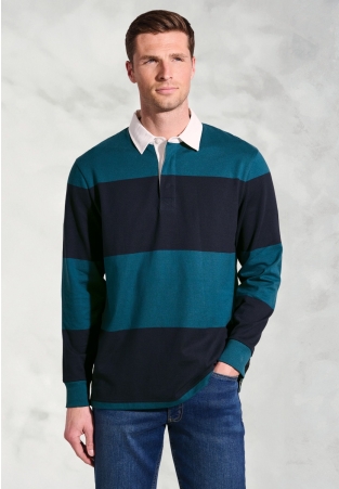 Skelton Teal Stripe Cotton Rugby Shirt
