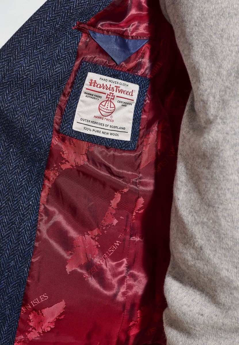 Tailored Fit Stranraer Navy Herringbone Harris Tweed® Jacket
