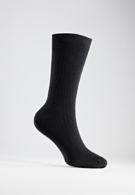 Black Plain Wool Blend Rib Socks