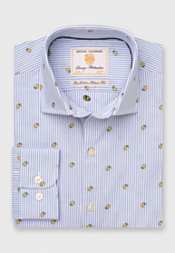 Tailored Fit Blue Stripe with Lemons Print Cotton Shirt