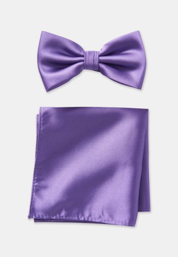 Purple Plain Satin Bow Tie & Hanky Set