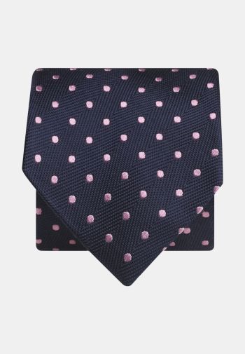 Navy with Pink Spot Pure Silk Tie