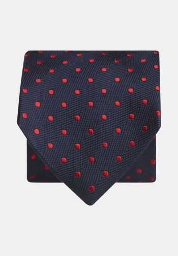 Navy with Red Spot Pure Silk Tie