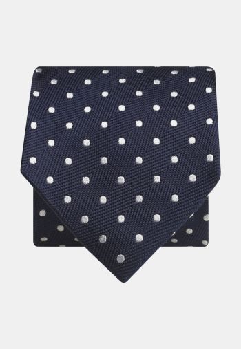 Navy with Silver Spot Pure Silk Tie
