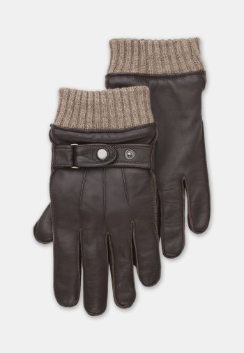 Brown Leather Glove with Knitted Wrist