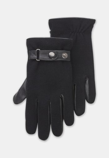 Black Knitted Glove with Leather Palm