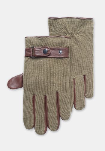 Tan Knitted Glove with Leather Palm