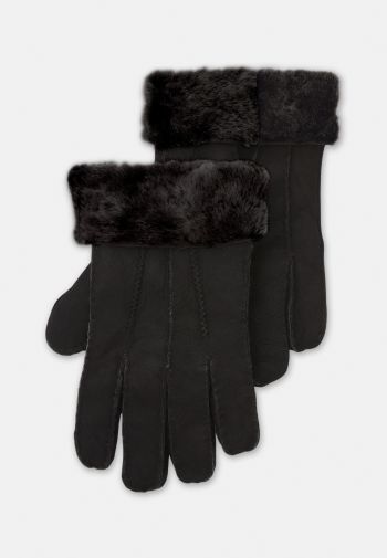 Black Sheepskin Glove with Fur Cuff