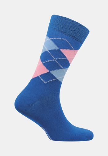 Cotton Mix Royal Blue with Pink and Blue Diamond Design Sock