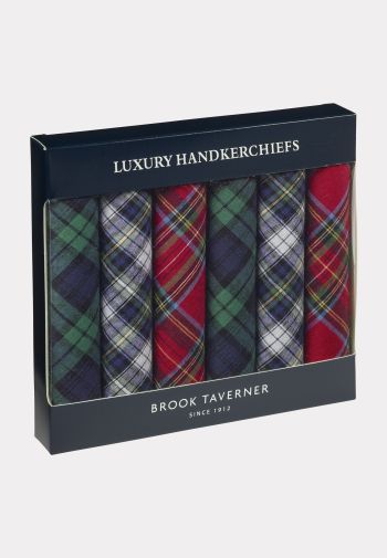 Luxury Handkerchief - Assorted Tartan Check - Presentation Pack of Six