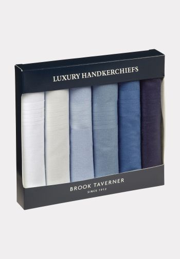 Luxury Handkerchief - Assorted Blue and White - Presentation Pack of Six