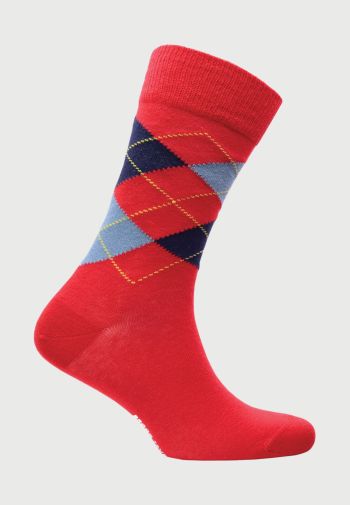 Red with Navy Argyle Pattern Cotton Rich Sock