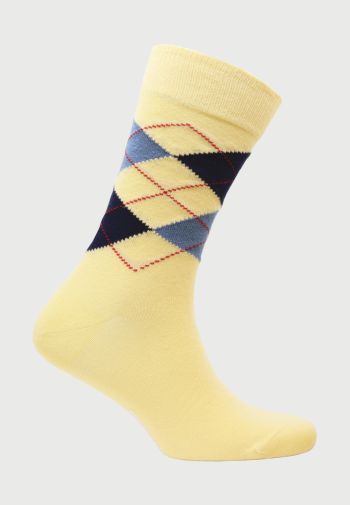 Yellow with Black Argyle Pattern Cotton Rich Sock