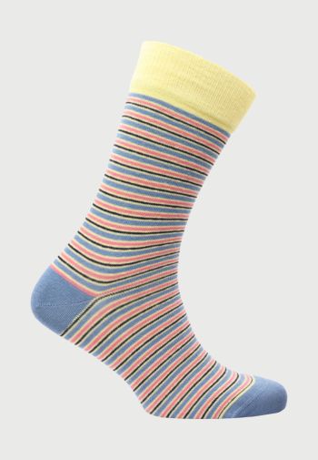 Yellow with Sky Blue Stripe Cotton Rich Sock