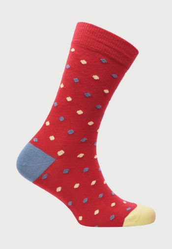 Red with Sky Blue Cotton Rich Spot Sock