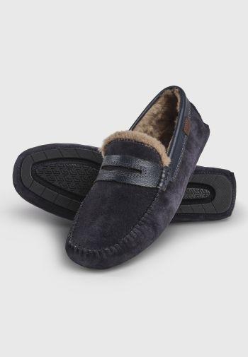Navy and Beige Moccasin Slipper
