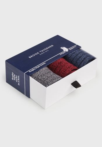 Three Pairs of Rugby Style Walking Socks in a Box