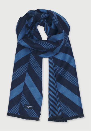 Blue and Navy Stripe Double Faced Scarf
