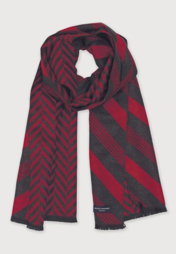 Red and Grey Stripe Double Faced Scarf