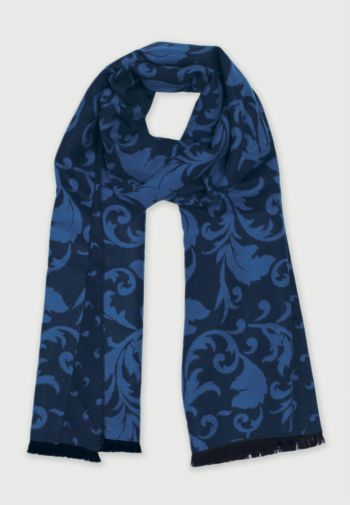 Blue and Navy Damask Double Faced Scarf