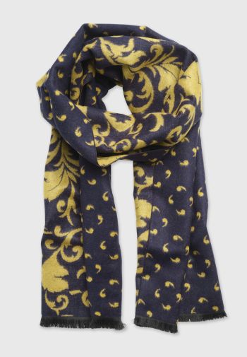 Mustard and Navy Damask Double Faced Scarf