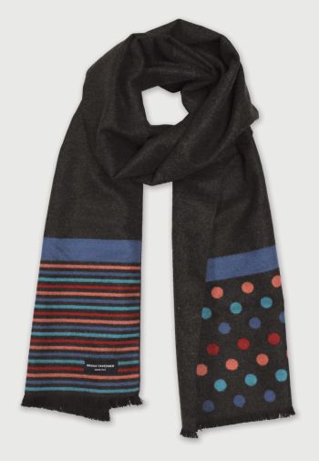 Charcoal Stripe and Spot Double Faced Scarf