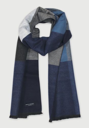 Blue and Grey Block Double Faced Scarf