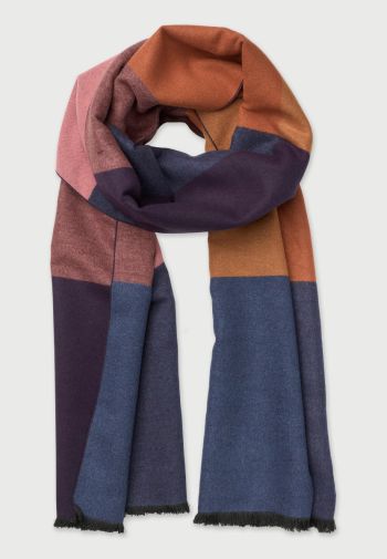 Navy Mustard and Pink Double Faced Scarf