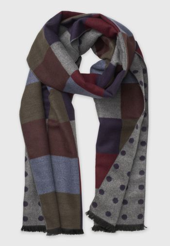 Burgundy Check and Spot Double Faced Scarf