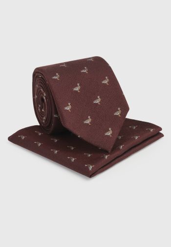Merlot with Small Duck Motif Tie and Hanky Set