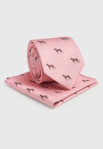 Pink with Pointer Motif Tie and Hanky Set