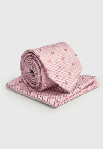 Pink Dobby Spot Tie and Hanky Set