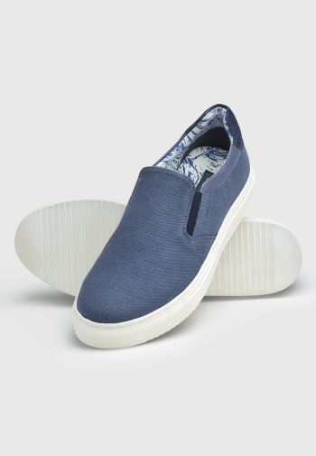 Blue Canvas Slip-On Sneakers
