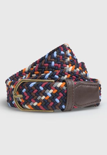 Brown Sky Blue and Multicoloured Stretch Woven Belt