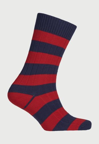 Cotton Rich Navy and Red Striped Socks