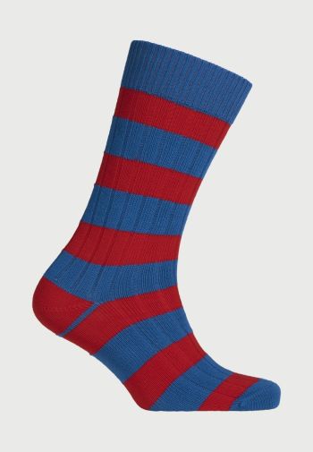 Cotton Rich Red and Blue Striped Socks