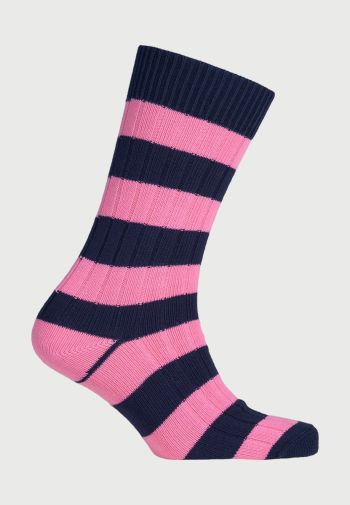 Cotton Rich Navy and Pink Striped Socks