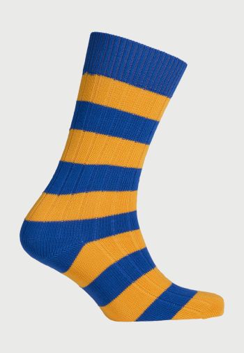 Cotton Rich Blue and Yellow Striped Socks