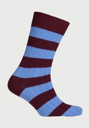Cotton Rich Wine and Blue Striped Socks