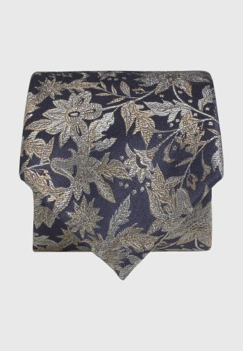 Pure Silk Navy Large Floral Jacquard Tie