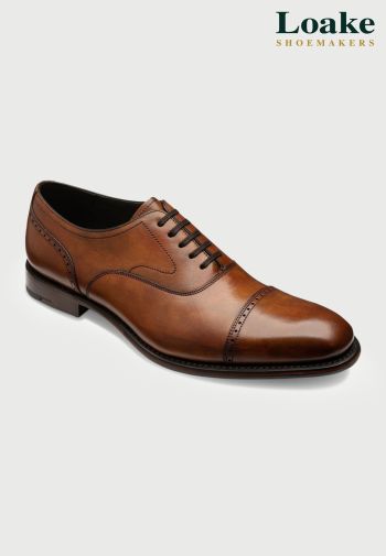 Loake Hughes Chestnut Brown Calf Leather Premium Semi-Brogue Shoes