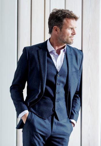 Tailored Fit Clifford Navy Donegal Wool Suit - Waistcoat Optional