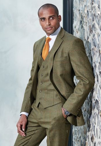 Regular Fit Dalton Olive Check Wool Suit Jacket