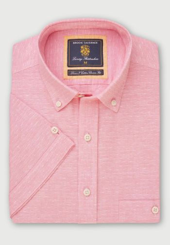 Regular Fit Rose Dobby  Short Sleeve Linen Cotton Shirt