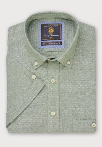 Regular Fit Seagrass Dobby  Short Sleeve Linen Cotton Shirt